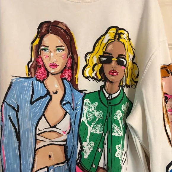 Zara White Sweatshirt with Colorful Graphic Design - Picture 2 of 5
